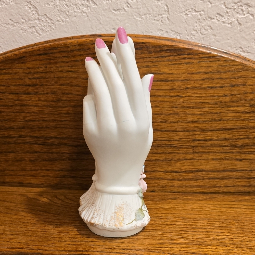 Lefton Vintage White Lady Hands Vase with Pink Flowers - Picture 4 of 10
